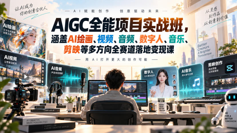 AIGC全能项目实战班,涵盖AI绘画、视频、音频、数字人、音乐、剪映等多方向全赛道落地变现课-宇文网创