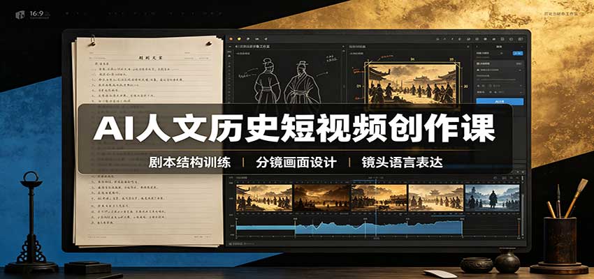 AI人文历史短视频创作课：赛道对标、剧本分镜制图，掌握视频完整产出流程-宇文网创