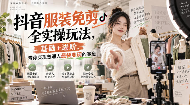 抖音服装免剪全实操玩法,基础+进阶,带你实现普通人最快变现的赛道-宇文网创