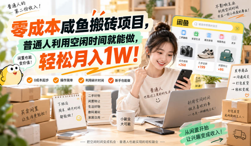 零成本咸鱼搬砖项目，普通人利用空闲时间就能做，轻松月入1W！【揭秘】-宇文网创