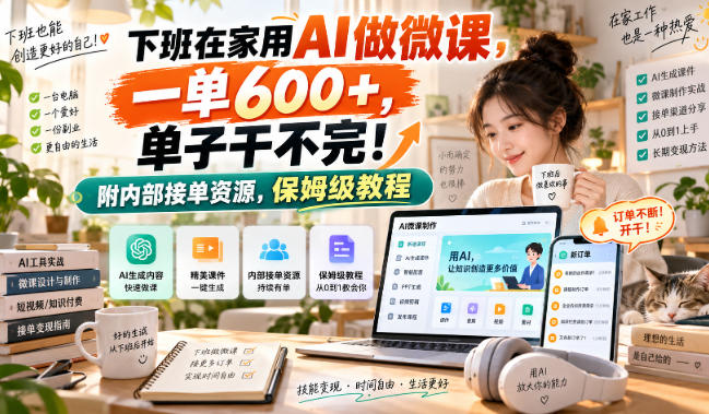 下班在家用AI做微课,一单600+,单子干不完!附内部接单资源,保姆级教程【揭秘】-宇文网创