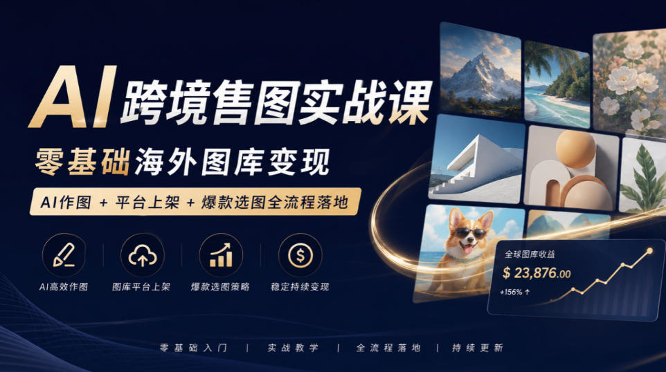 AI跨境售图实战课，零基础海外图库变现，AI作图+平台上架+爆款选图全流程落地-宇文网创