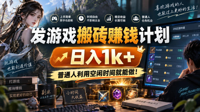 首发游戏搬砖賺钱计划，日入1k+，普通人利用空闲时间就能做！【揭秘】-宇文网创