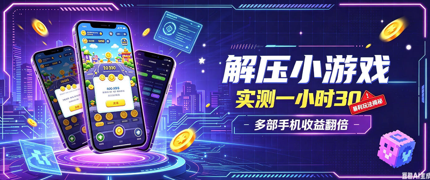 小游戏全流程玩法，实测一小时搞30，简单无脑解压，当天做当天就能看到进账，直接冲就行【揭秘】-宇文网创