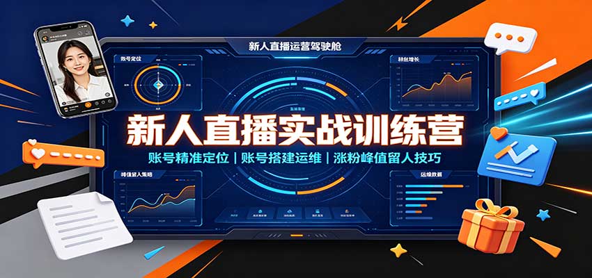 新人直播实战训练营：账号精准定位，账号搭建运维，涨粉峰值留人技巧-宇文网创