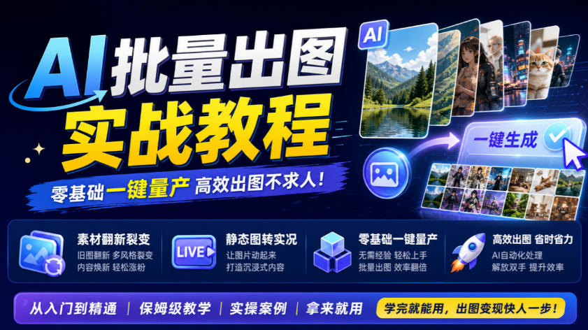AI批量出图实战教程，素材翻新裂变，静态图转实况，零基础一键量产-宇文网创