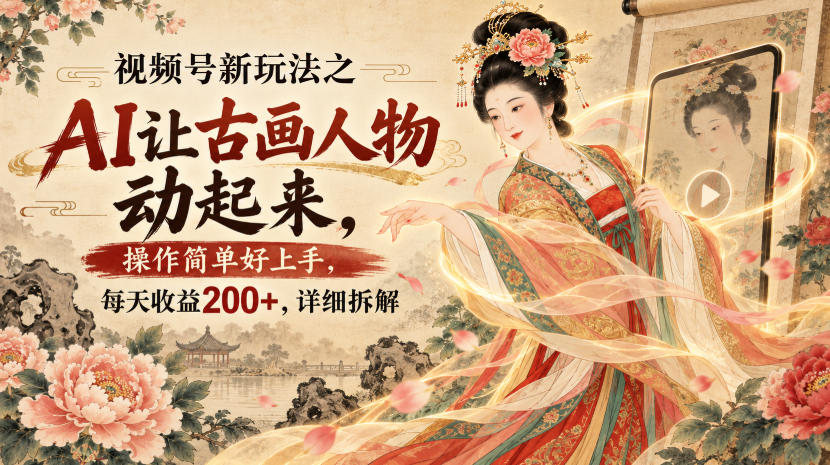 视频号新玩法之AI让古画人物动起来,操作简单好上手,每天收益200+,详细拆解-宇文网创