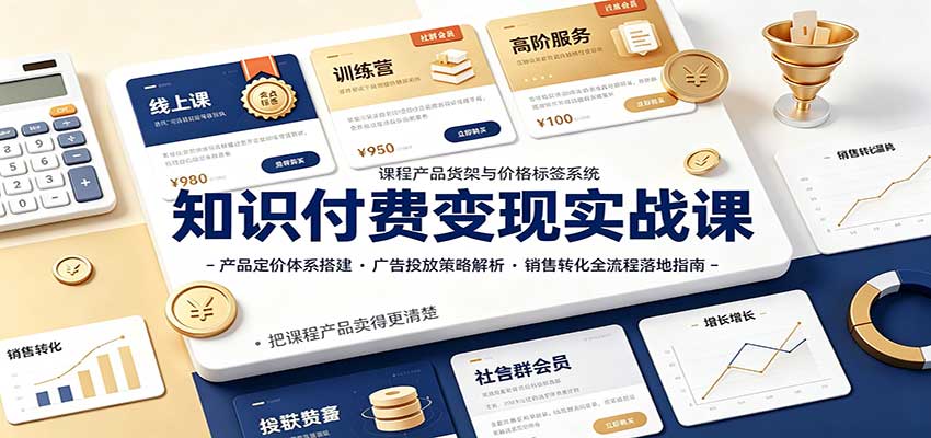 知识付费变现实战课：产品定价体系搭建，广告投放，销售转化全流程落地指南-宇文网创