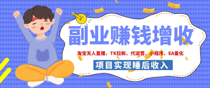 2026年多个真实落地副业项目，手把手带你搭建被动收入管道（淘宝无人直播、海外TK拉新、最新最全代运营、CSGO饰品交易、EA黄金量化、去水印小程序……）【揭秘】-宇文网创