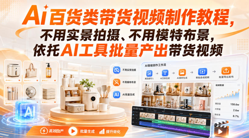 Ai百货类带货视频制作教程，不用实景拍摄、不用模特布景，依托AI工具批量产出带货视频-宇文网创