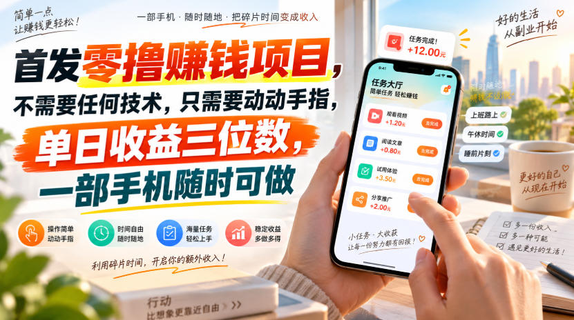 首发零撸賺钱项目,不需要任何技术,只需要动动手指,单日收益三位数,一部手机随时可做【揭秘】-宇文网创