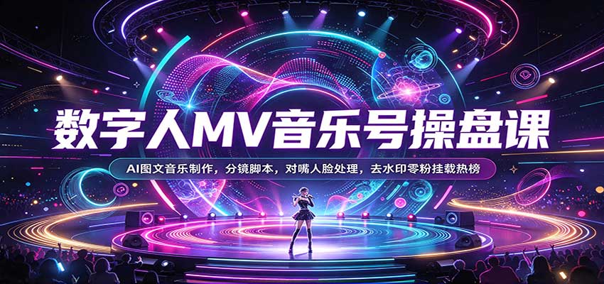 数字人MV音乐号操盘课:AI图文音乐制作,分镜脚本,对嘴人脸处理,去水印零粉挂载热榜-宇文网创
