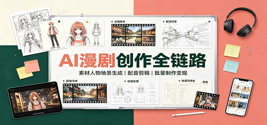 AI漫剧创作全链路:素材人物场景生成,配音剪辑,批量制作变现-宇文网创
