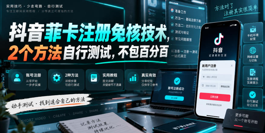 抖音菲卡注册免核技术，2个方法自行测试，不包百分百-宇文网创