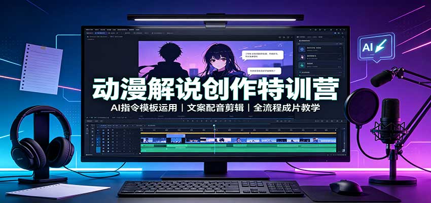 动漫解说创作特训营:AI指令模板运用,文案配音剪辑,全流程成片教学-宇文网创