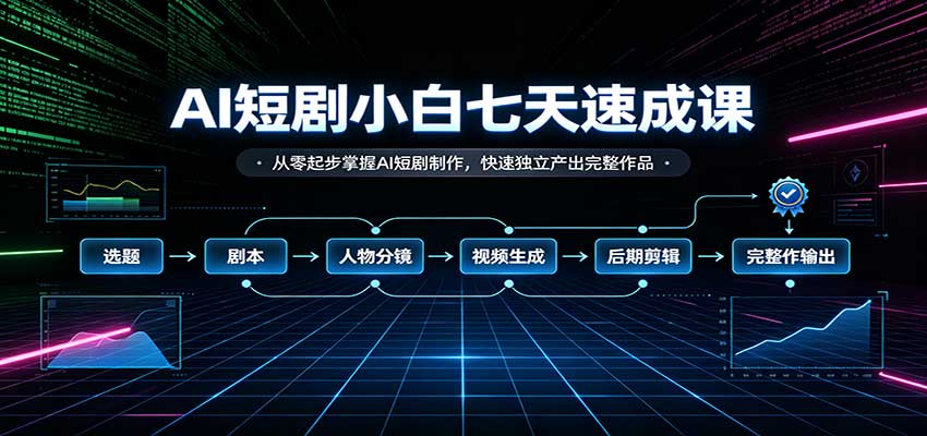 AI短剧小白七天速成课：从零起步掌握AI短剧制作，快速独立产出完整作品-宇文网创