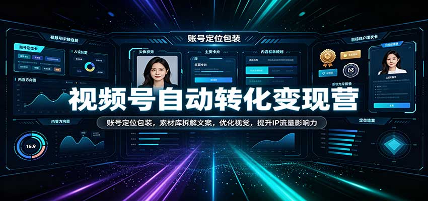 视频号自动转化变现营:账号定位包装,素材库拆解文案,优化视觉,提升IP流量影响力-宇文网创