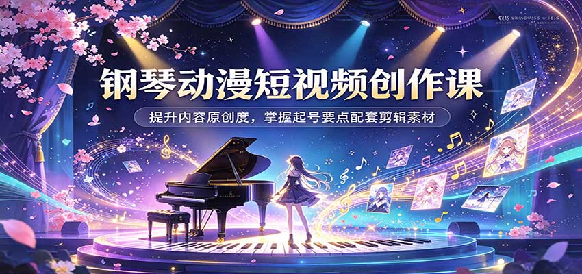 钢琴动漫短视频创作课：提升内容原创度，掌握起号要点配套剪辑素材-宇文网创