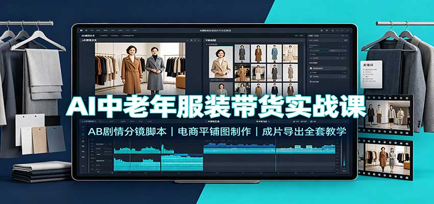 AI中老年服装带货实战课：AB剧情分镜脚本，电商平铺图制作，成片导出全套教学-宇文网创