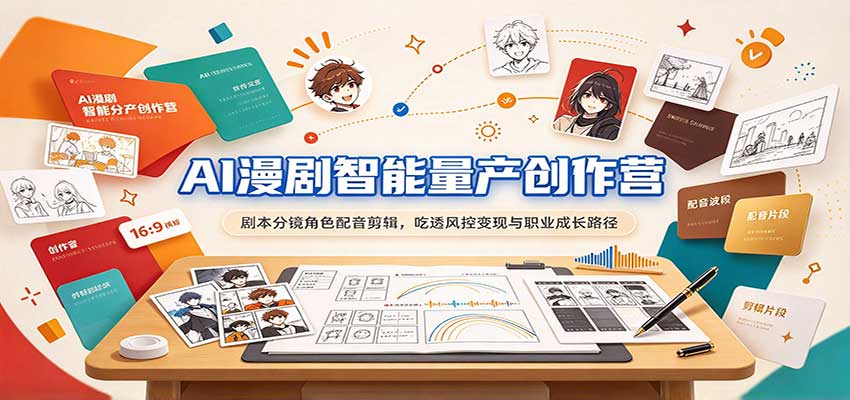 AI漫剧智能量产创作营:剧本分镜角色配音剪辑,吃透风控变现与职业成长路径-宇文网创