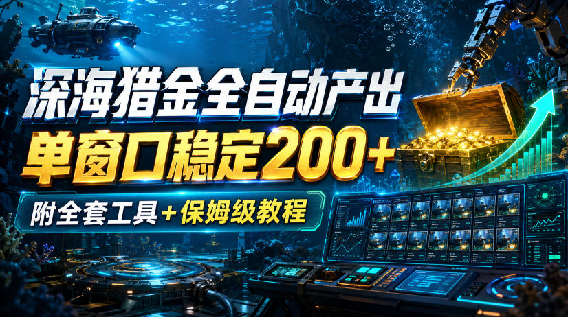 深海猎金全自动产出,单窗口稳定200+,附全套工具+保姆级教程【揭秘】-宇文网创