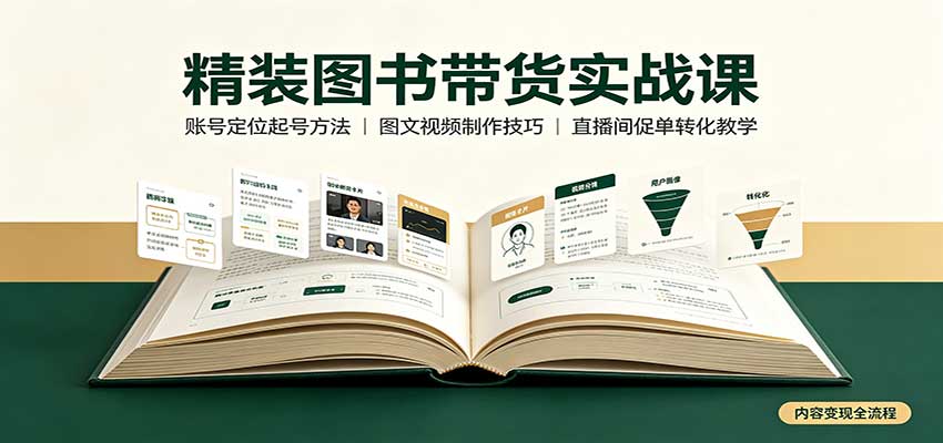 精装图书带货实战课：账号定位起号方法，图文视频制作，促单转化教学-宇文网创