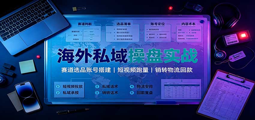 海外私域操盘实战：赛道选品账号搭建，短视频跑量，销转物流回款-宇文网创