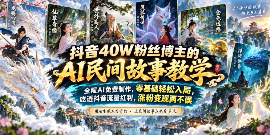 抖音40W粉丝博主的AI民间故事教学,全程AI免费制作,零基础轻松入局,吃透抖音流量红利,涨粉变现两不误-宇文网创