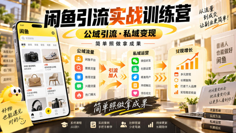 闲鱼引流实战训练营，公域引流·私域变现，简单照做拿成果-宇文网创