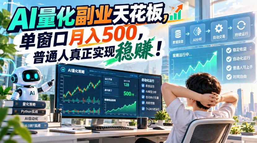 AI量化副业天花板，单窗口月入500，普通人真正实现稳賺！【揭秘】-宇文网创