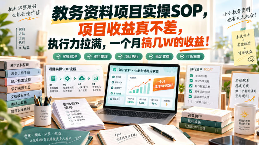 教务资料项目实操SOP,项目收益真不差,执行力拉满,一个月搞几W的收益-宇文网创