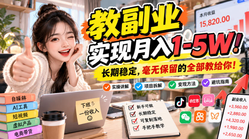 “教副业”实现月入1-5W!长期稳定,毫无保留的全部教给你!【揭秘】-宇文网创