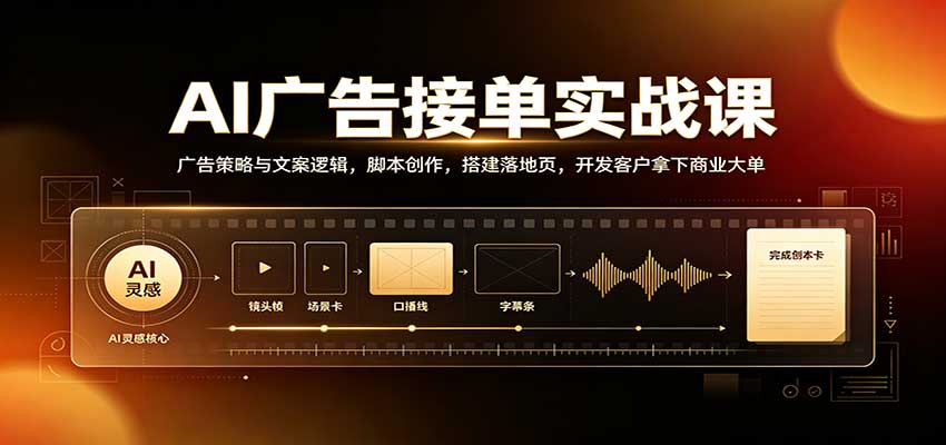 AI广告接单实战：广告策略与文案逻辑，脚本创作，搭建落地页，开发客户拿下商业大单-宇文网创