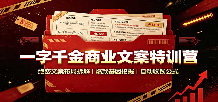 一字千金商业文案特训营：绝密文案布局拆解，爆款基因挖掘，自动收钱公式-宇文网创