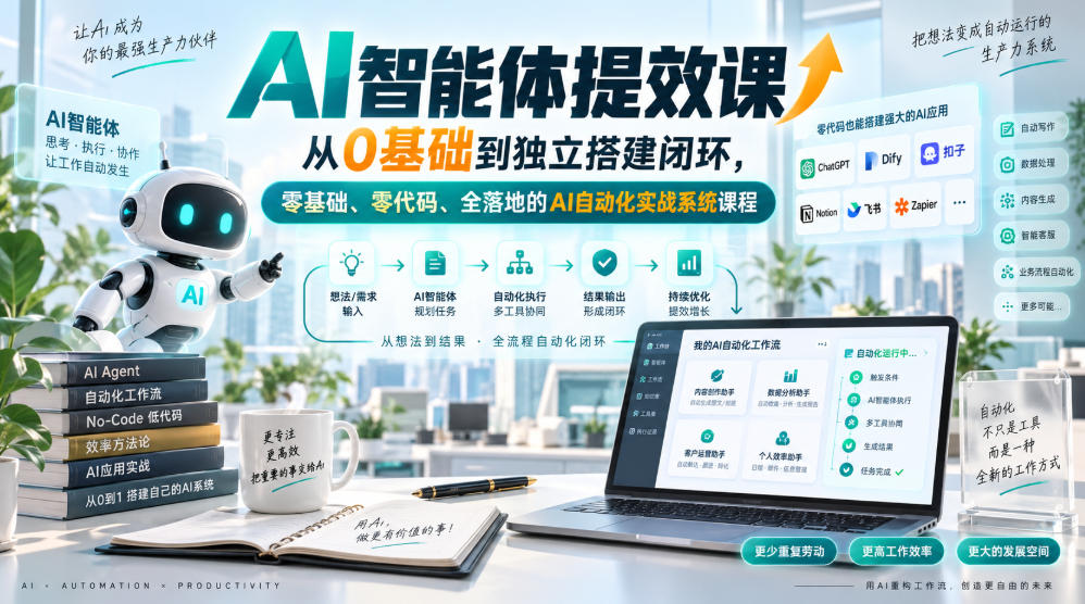 AI智能体提效课，从0基础到独立搭建闭环，零基础、零代码、全落地的AI自动化实战系统课程-宇文网创