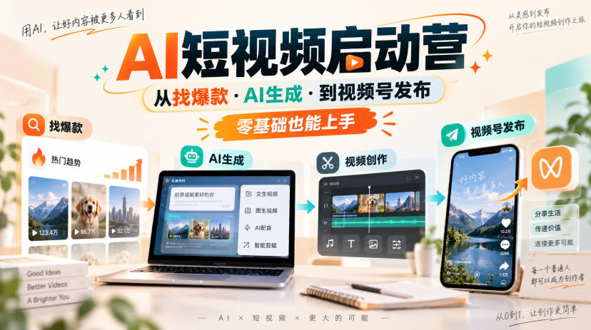 AI短视频启动营,从找爆款·AI生成·到视频号发布,零基础也能上手-宇文网创
