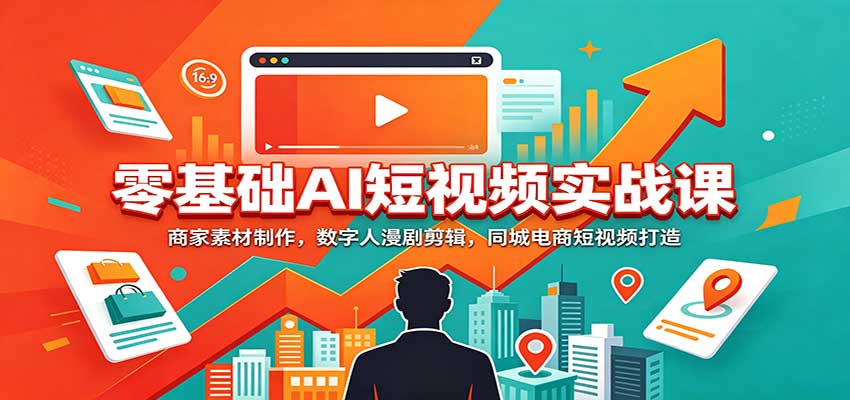 零基础AI短视频实战课：商家素材制作，数字人漫剧剪辑，同城电商短视频打造-宇文网创