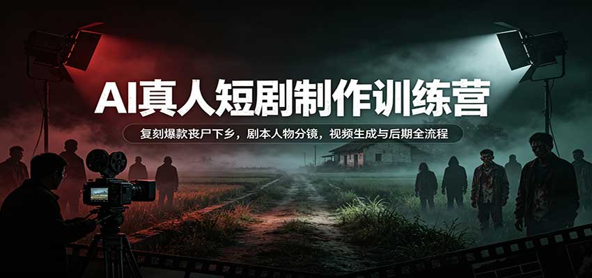 AI真人短剧制作训练营：复刻爆款丧尸下乡，剧本人物分镜，视频生成与后期全流程-宇文网创