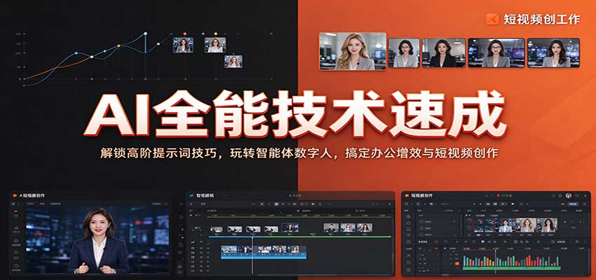 AI全能技术速成:解锁高阶提示词技巧,玩转智能体数字人,搞定办公增效与短视频创作-宇文网创