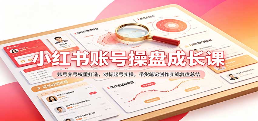 小红书账号操盘成长课：账号养号权重打造，对标起号实操，带货笔记创作实战复盘总结-宇文网创