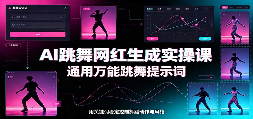 AI跳舞网红生成实操课：通用万能跳舞提示词，多模型适配，人物舞蹈视频制作全套教学-宇文网创
