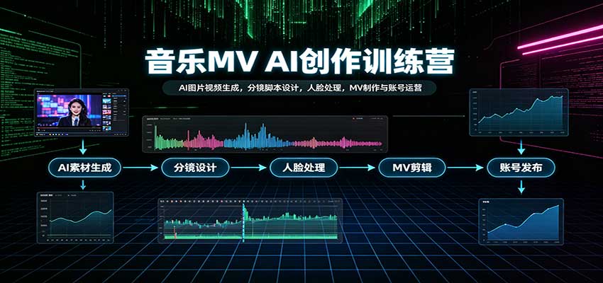 音乐MV AI创作训练营:AI图片视频生成,分镜脚本设计,人脸处理,MV制作与账号运营-宇文网创