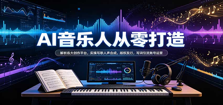 AI音乐人从零打造:解析各大创作平台,实操写歌人声合成,版权发行,写词引流账号运营-宇文网创