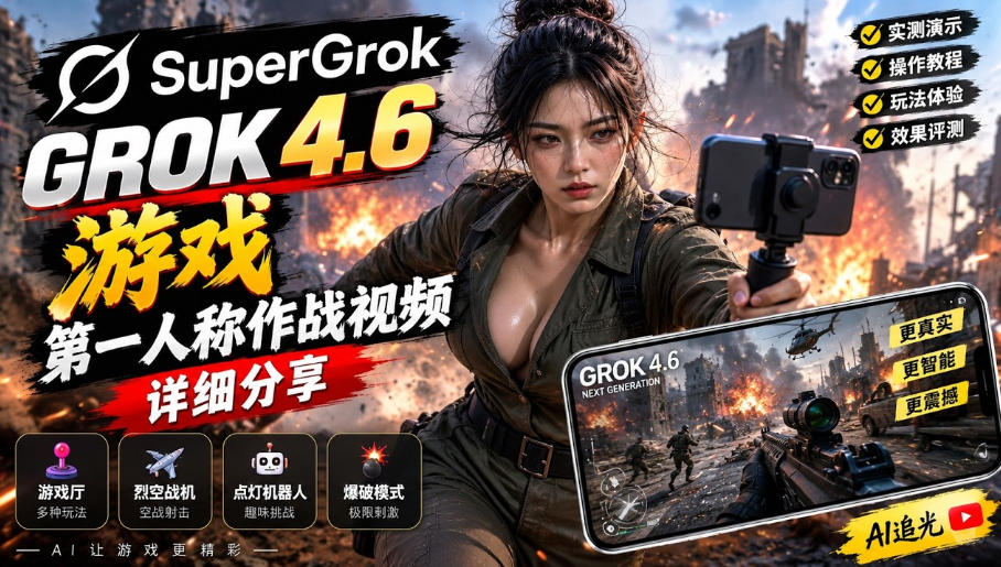 Grok 4.6也能做游戏？第一人称作战视频实测｜玩法详细讲解-宇文网创