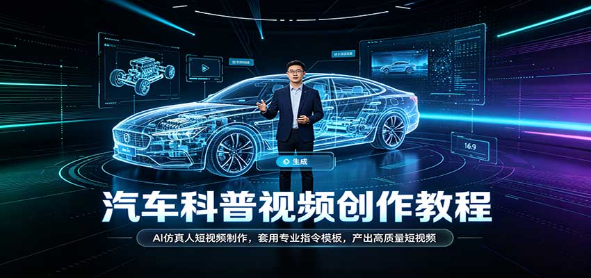 汽车科普视频创作教程:AI仿真人短视频制作,套用专业指令模板,产出高质量短视频-宇文网创