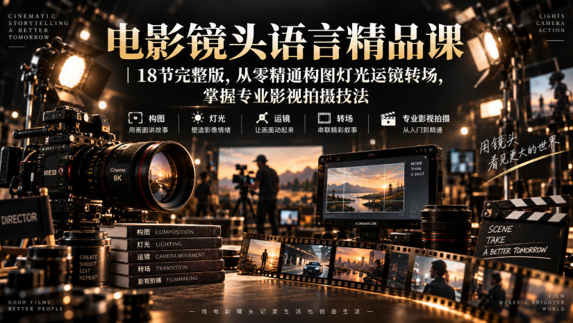 电影镜头语言精品课｜18节完整版，从零精通构图灯光运镜转场，掌握专业影视拍摄技法-宇文网创