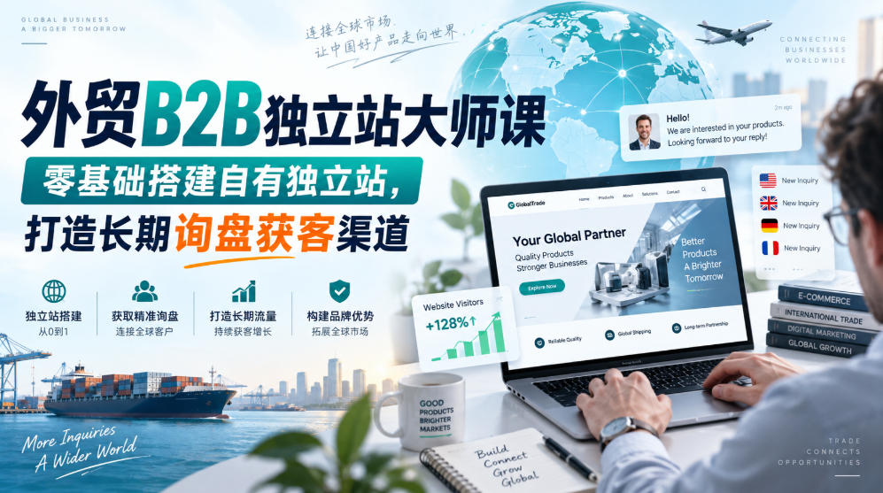 外贸B2B独立站大师课,零基础搭建自有独立站,打造长期询盘获客渠道-宇文网创