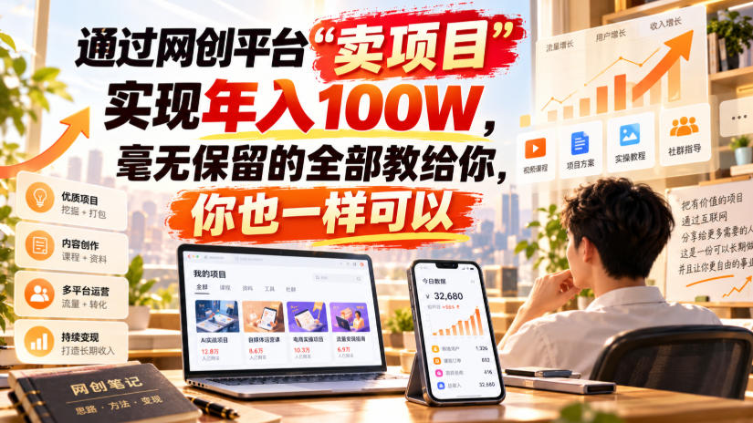 通过网创平台“卖项目”实现年入100W,毫无保留的全部教给你,你也一样可以!【揭秘】-宇文网创