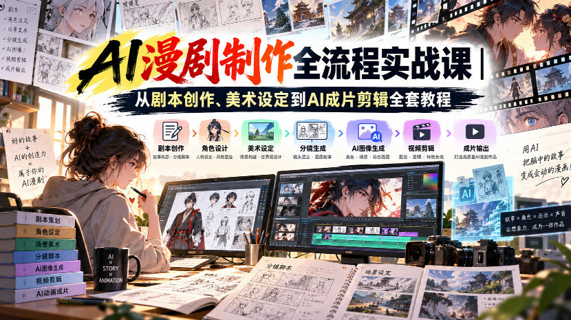 AI漫剧制作全流程实战课｜从剧本创作、美术设定到AI成片剪辑全套教程​-宇文网创