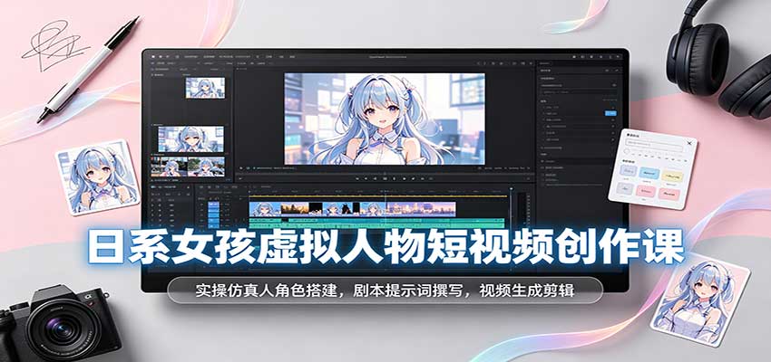 日系女孩虚拟人物短视频创作课:实操仿真人角色搭建,剧本提示词撰写,视频生成剪辑-宇文网创